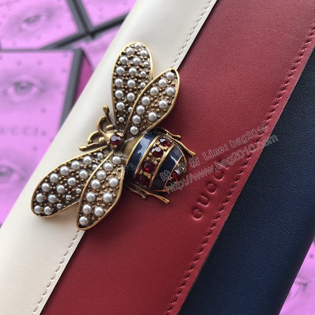 Gucci錢包 古馳新款原單Sylvie全拉鏈式皮夾 玫瑰花刺繡 Gucci長錢包 476083玫瑰花白全皮  gdj1106